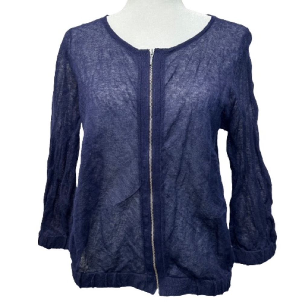 Chico’s Traveler’s Metallic Jacket, Navy Blue with Zipper in Front size 1‎